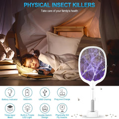 Electric Fly Swatter Racket, Mosquito Killer Lamp With 3000V USB Rechargeable, Powerful Mosquitoes Trap Lamp & Fly Killer With 3-Layer Safety Mesh