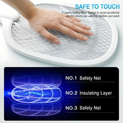 Electric Fly Swatter Racket, Mosquito Killer Lamp With 3000V USB Rechargeable, Powerful Mosquitoes Trap Lamp & Fly Killer With 3-Layer Safety Mesh